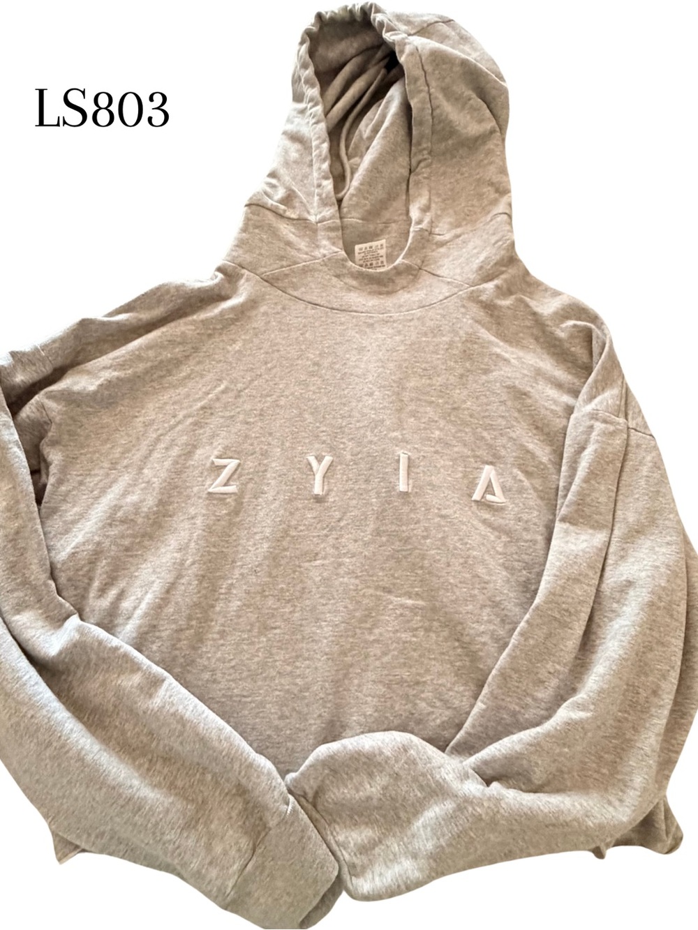 ZYIA Light Gray Crop Hooded Sweatshirt with Raised Logo